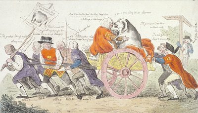 Il viaggio del maiale della Corporazione a Smithfield in stile o gli assessori trasformati in espositori di maiali da Isaac Cruikshank