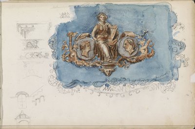 Vignetta con donna seduta e due ritratti da Isaac Gosschalk