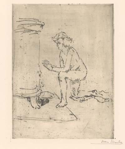Modello inginocchiato davanti a una stufa da Isaac Israels (signed by artist)