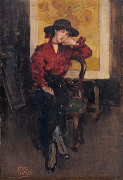 Una signora elegante che posa davanti ai girasoli di Vincent van Gogh da Isaac Israels