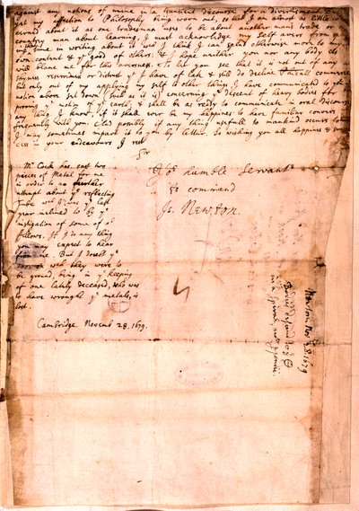 Lettera scritta da Isaac Newton, 28 novembre 1679 da Isaac Newton