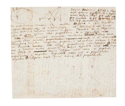Due pagine di revisioni ai Principia Mathematica da Isaac Newton