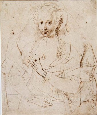 Ritratto di una Signora Sconosciuta, formalmente chiamata Lucy Harrington, Contessa di Bedford, uno schizzo per una miniatura (No.3902) c.1605 da Isaac Oliver