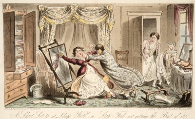 Un breve incontro al Longs Hotel o Stop-Ford non ottenendo il meglio, da The English Spy, pub. 1824 da Isaac Robert Cruikshank