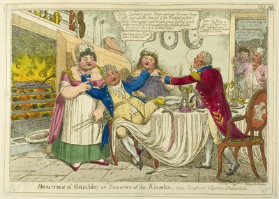 Bellezze di Grease [modificato in] Grecia - o - Lussi del Cremlino. Vide Brighton Vagaries. Un divertimento in cucina. da Isaac Robert Cruikshank