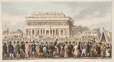 Il corso di corse di Doncaster durante il Great St. Leger Race, 1824, da The English Spy, pub. 1824 da Isaac Robert Cruikshank