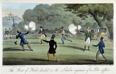Duello con pistola per una questione di cuore - in "La spia inglese" di Charles Molloy Westmacott, ill. di Robert Cruikshank, Londra da Isaac Robert Cruikshank