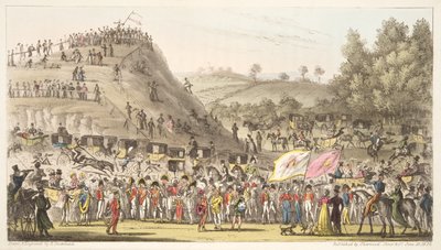 Eton Montem, e il monte, Salt Hill, da The English Spy, pub. 1824 da Isaac Robert Cruikshank