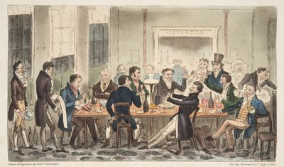 Sera e di buon umore, una scena al Longs Hotel, Bond Street, da The English Spy, pub. 1824 da Isaac Robert Cruikshank
