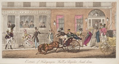 Esterno della Fishmongers Hall, St James Street, con vista di un crollo regolare, da The English Spy, pub. 1824 da Isaac Robert Cruikshank