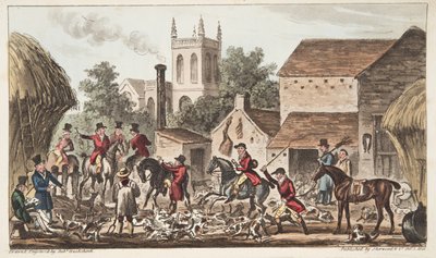 Uscire; Una vista del canile di caccia di Berkeley, da The English Spy, pub. 1824 da Isaac Robert Cruikshank