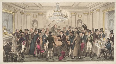 Interno di un inferno moderno - vide. The Cogged Dice, da The English Spy, pub. 1824 da Isaac Robert Cruikshank