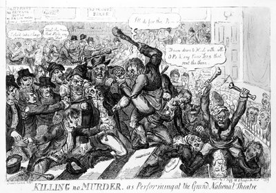 Killing no Murder, rappresentato al Grand National Theatre, 1809 da Isaac Robert Cruikshank