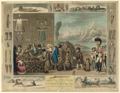 Lapponi, Renne ecc., come esposto alla Egyptian Hall, Piccadilly, 1822 da Isaac Robert Cruikshank