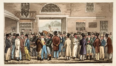 Lunedì dopo il grande St Leger, o eroi del turf che pagano e ricevono a Tattersalls, da The English Spy, pub. 1824 da Isaac Robert Cruikshank