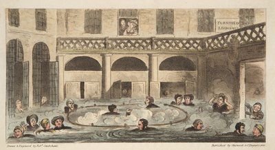 Bagni pubblici a Bath o Strewing Alive, da The English Spy, pub. 1824 da Isaac Robert Cruikshank