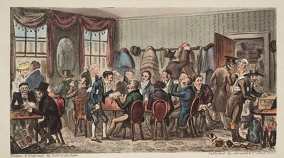 Il banchetto degli uomini al Bell Inn, Cheltenham, da The English Spy, pub. 1824 da Isaac Robert Cruikshank