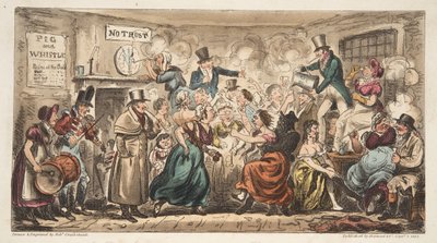 Il club Buff al Pig and Whistle, Avon Street, Bath, da The English Spy, pub. Londra, 1824 da Isaac Robert Cruikshank