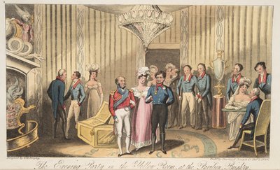 La festa serale al padiglione, Brighton, da The English Spy, pub. 1824 da Isaac Robert Cruikshank