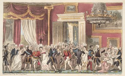 La sera nella stanza circolare; o una stretta al Carlton Palace, da The English Spy, pub. 1824 da Isaac Robert Cruikshank