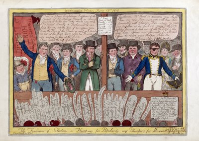 La libertà nelle elezioni o la caccia alla popolarità e ai sostenitori per Maxwell, pub. G. Humphrey, 1818 (incisione colorata a mano) da Isaac Robert Cruikshank