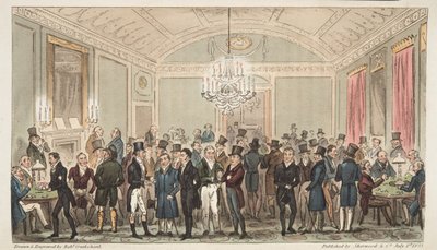 La grande sala delle sottoscrizioni a Brookes, da The English Spy, pub. 1824 da Isaac Robert Cruikshank
