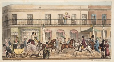 La High Street, Cheltenham, da The English Spy, pub. 1824 da Isaac Robert Cruikshank