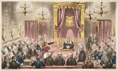 La Camera dei Lord in alto dibattito, da The English Spy, pub. 1824 da Isaac Robert Cruikshank