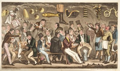 Il museo degli Oppidani, o la corte delle rivendicazioni di Eton al Christopher, da The English Spy, pub. Londra, 1824 da Isaac Robert Cruikshank