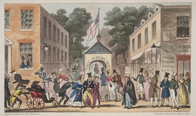 Le Royal Wells, Cheltenham o affezioni spasmodiche dalle acque termali, da The English Spy, pub. 1824 da Isaac Robert Cruikshank