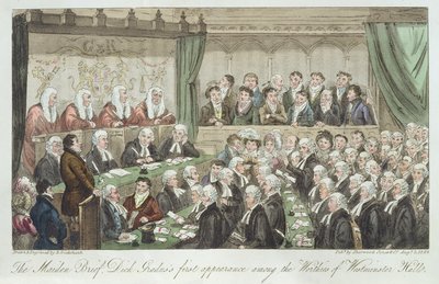 La giovane breve, la prima apparizione di Dick Gradus tra i degni di Westminster Hall, pubblicato nel 1824 da Isaac Robert Cruikshank