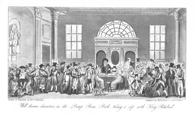 Personaggi noti nella Pump Room, Bath, che sorseggiano con il re Bladud, 1825 da Isaac Robert Cruikshank