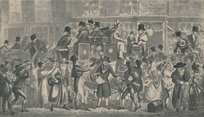 Fuori dalla White Horse Cellar, Piccadilly, 1821, 1920 da Isaac, Robert and George Cruikshank
