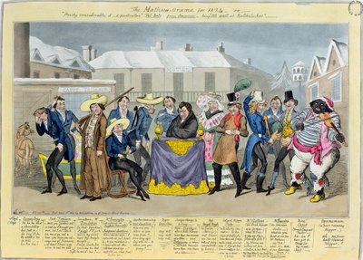 Il Mathew-Orama per il 1824, pub. da G. Humphrey, 1824 (incisione colorata) da Isaac, Robert and George Cruikshank