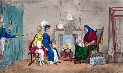 Tom e Jerry, catturando Kate e Sue al volo, mentre si fanno leggere la fortuna, XIX secolo da Isaac, Robert and George Cruikshank