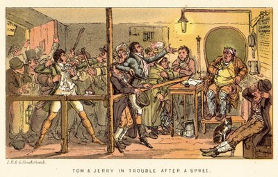 Tom e Jerry nei guai dopo una baldoria da Isaac, Robert and George Cruikshank