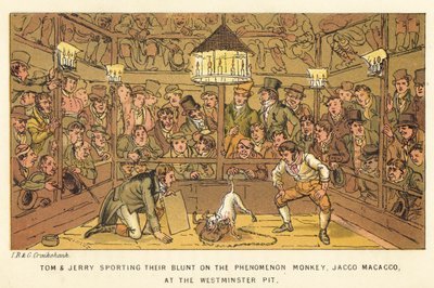 Tom e Jerry che spendono i loro soldi sul fenomeno scimmia, Jacco Macacco, al Westminster Pit da Isaac, Robert and George Cruikshank