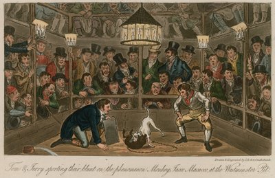 Tom e Jerry che si divertono con il fenomeno della scimmia, Jacco Macacco, al Westminster Pit da Isaac, Robert and George Cruikshank