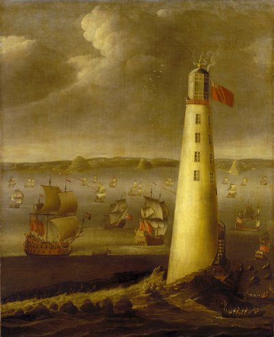 Faro di Eddystone, al largo della costa del Devon (Inghilterra). Olio su tela, circa 1708, di Isaac Sailmaker (1633-1721). da Isaac Sailmaker