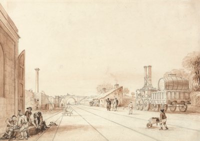 Vista sulla Ferrovia di Liverpool e Manchester con la Locomotiva "Twin Sisters" in un Binario Morto da Isaac Shaw
