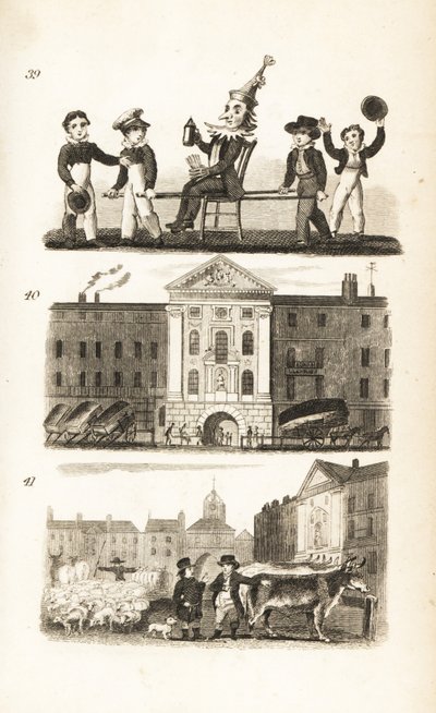 Guy Fawkes in Effigie, Ospedale di Bartholomew e Mercato di Smithfield da Isaac Taylor