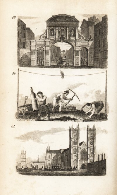 Temple Bar, Paviors e Abbazia di Westminster da Isaac Taylor