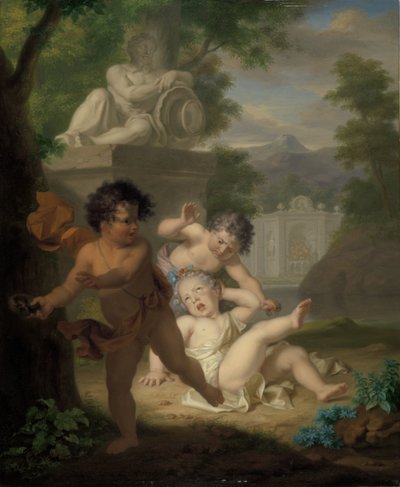 Tre bambini che litigano per un nido di uccelli da Isaac Walraven (rejected attribution)