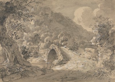 Paesaggio montuoso con ponte e casa da Isaac Weld