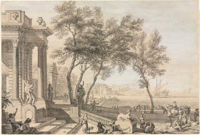 Scena di Porto Fantastica con Architettura e Figure, 1713 da Isaac de Moucheron