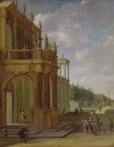 Persone sulla terrazza di un palazzo da Isaac van Nickele