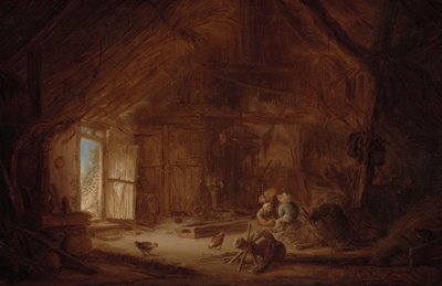 Interno di una stalla con tre bambini da Isaac van Ostade