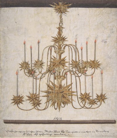 Progetto per un lampadario con sedici candele, 1632 da Isaak Ehe