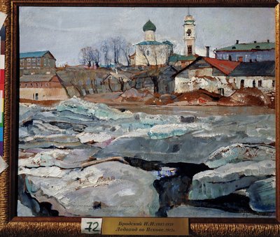 Il ghiaccio alla deriva a Pskov. Dipinto di Isaak Izrailevich Brodsky (1884-1939). Olio su cartone da Isaak Israilevich Brodsky