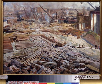 Vista generale della centrale idroelettrica del Dnepr da Isaak Israilevich Brodsky